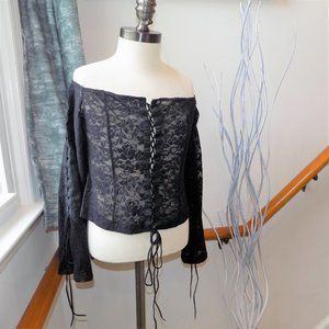 LVLX Black Lace Cropped Corset Top Size Medium Off Shoulder